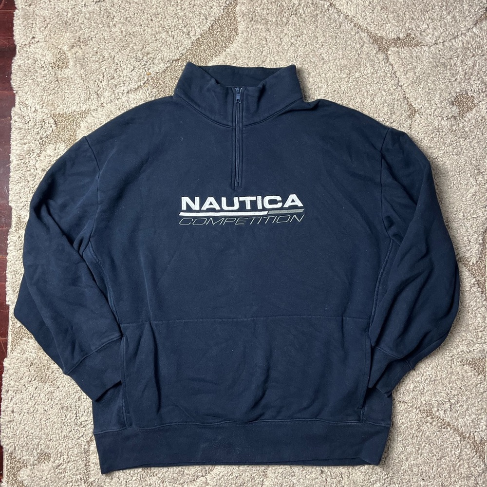 Nautica Competition Sweater Mens 2XL Navy Pullover Fleece 1/4 Zip  Long Sleeve